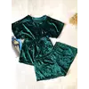 Женская велюровая пижама шорты и футболка зеленая