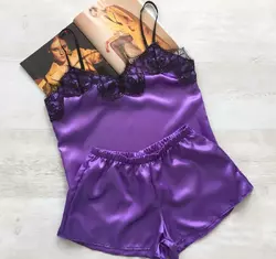 Пижама атласная женская фиолетовая